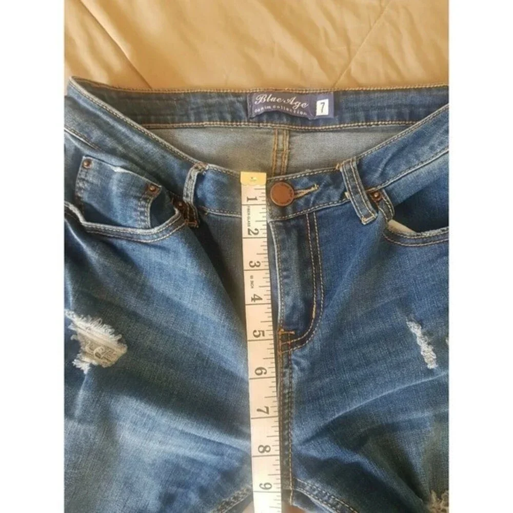 Blue Age Womens Destroyed Ripped Distressed Skinny Jeans Release Hem Cuff Size 7